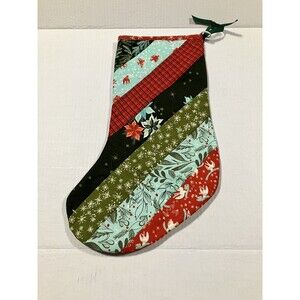 Vintage Patchwork Quilted Christmas Stocking Hand Made Quilt Sewn Handmade